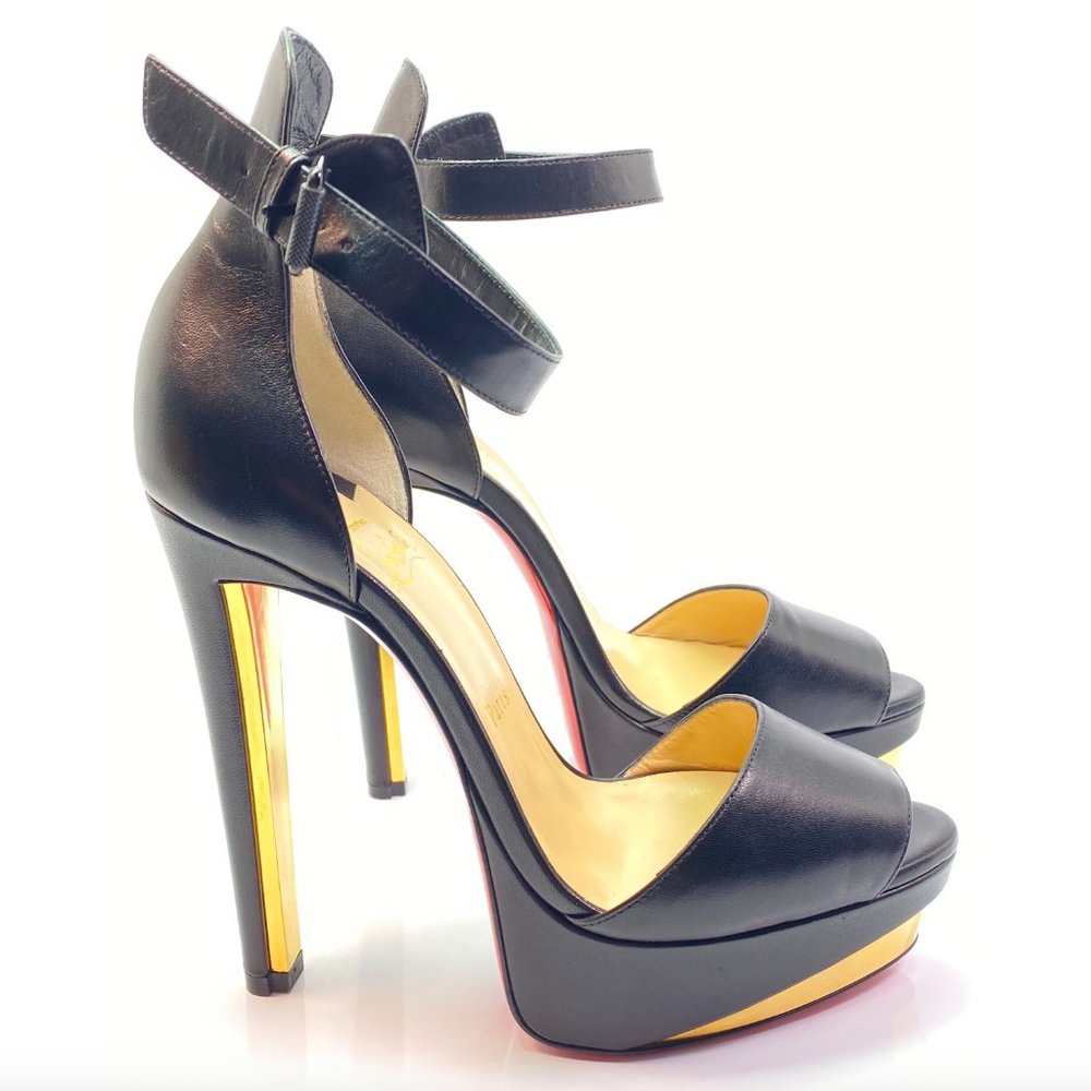 Christian Louboutin Black and Gold Platform Heels